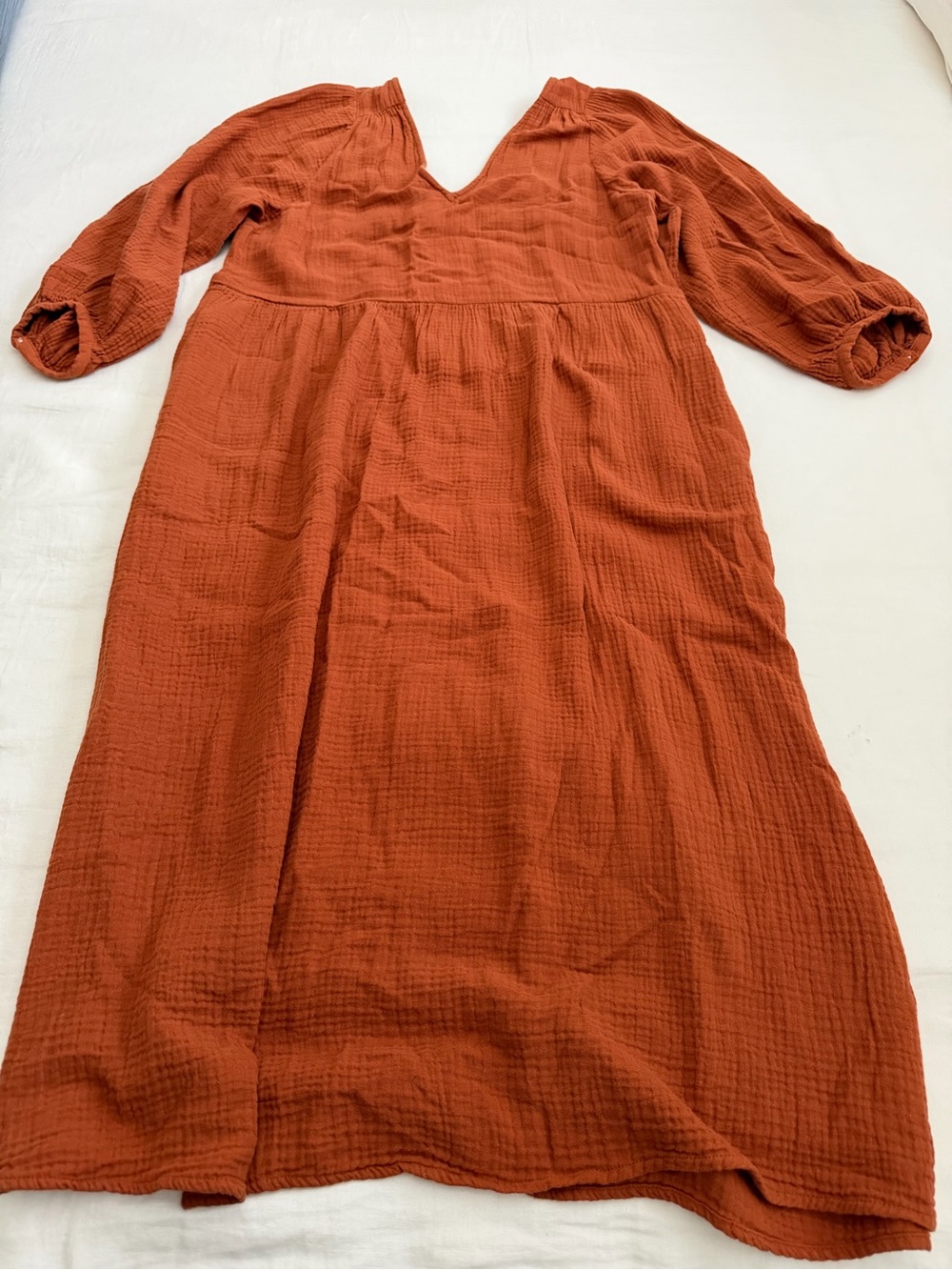 Madewell Rust Midi V-Neck Balloon Sleeve Dress